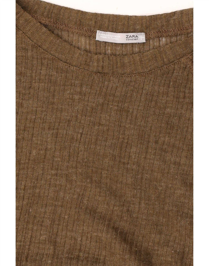 Zara Mujer Top Manga Larga UK 44 Medium Caqui