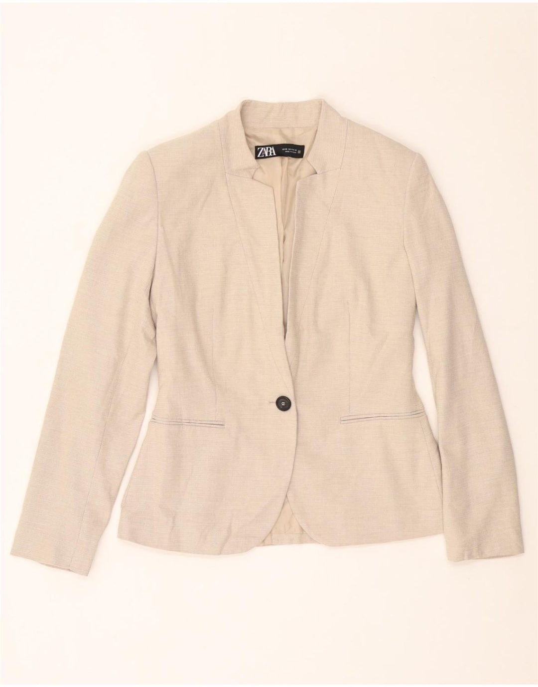 ZARA Mujer Chaqueta Blazer 1 Botón EU 36 XS Beige Poliéster