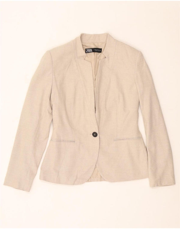 ZARA Mujer Chaqueta Blazer 1 Botón EU 36 XS Beige Poliéster