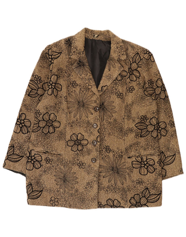 Vintage mujer 4 botones Blazer chaqueta IT 56 4XL marrón floral