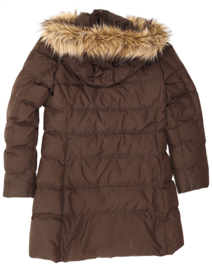 Tommy Hilfiger Abrigo acolchado con capucha para mujer UK 44 Poliéster marrón medio