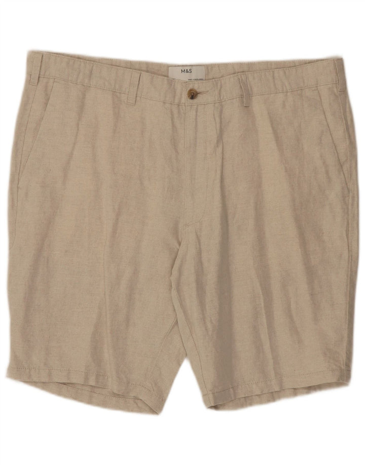 Marks & Spencer Pantalones cortos chinos para hombre W40 XL Lino beige