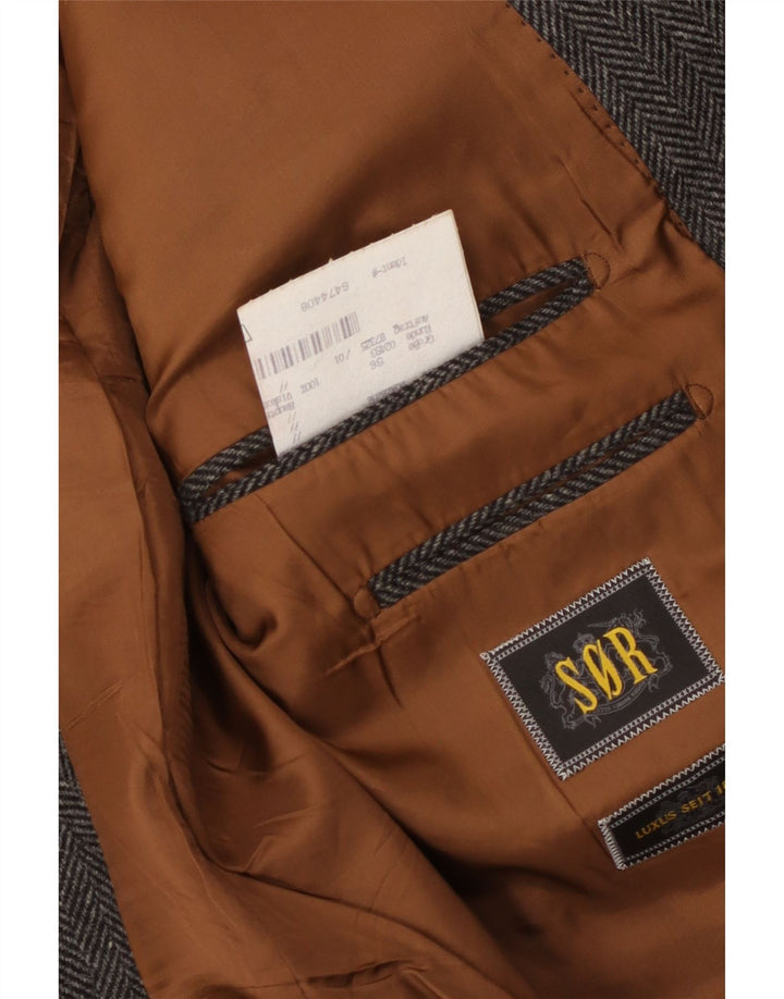 Vintage hombres 2 botones Blazer chaqueta IT 56 3XL lana de espiga gris