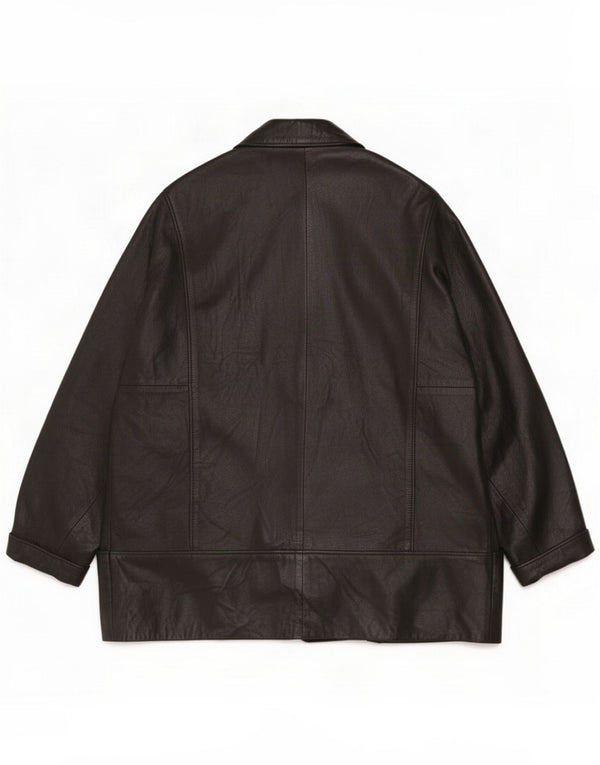 Chaqueta de cuero vintage extragrande con doble botonadura para mujer IT 48 XL Negro