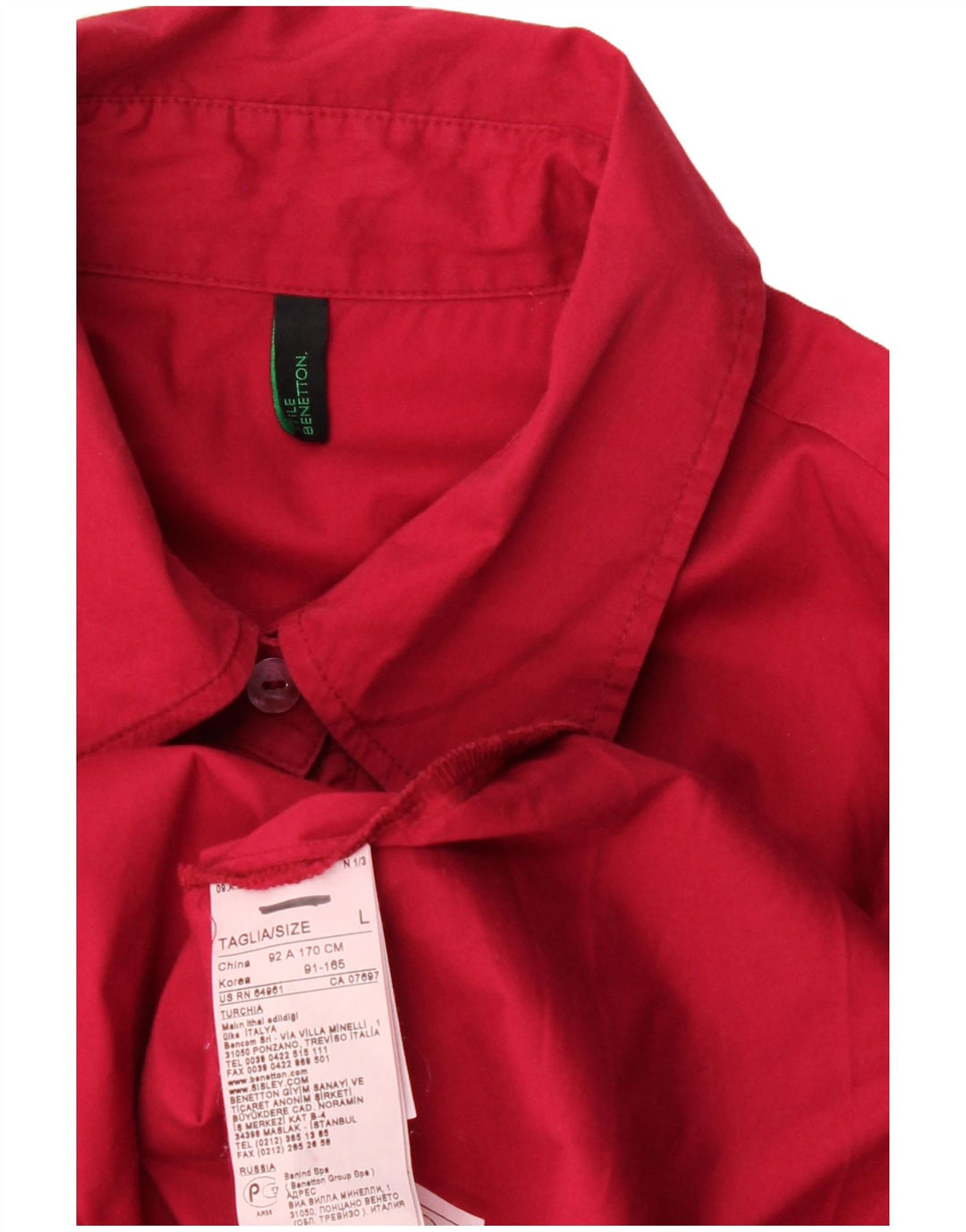 BENETTON Blusa camisera para mujer UK 46 Grande Algodón rojo