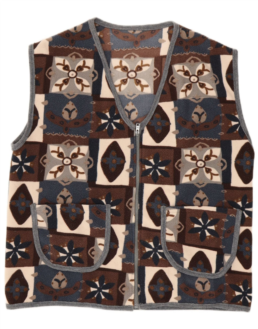 Vintage hombres polar Gilet Reino Unido 40 gran patchwork multicolor
