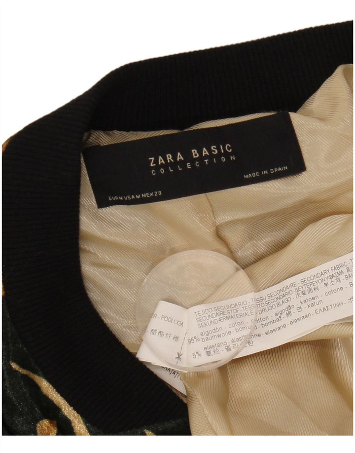 ZARA Chaqueta Bomber Mujer UK 40 Algodón Floral Verde Medio