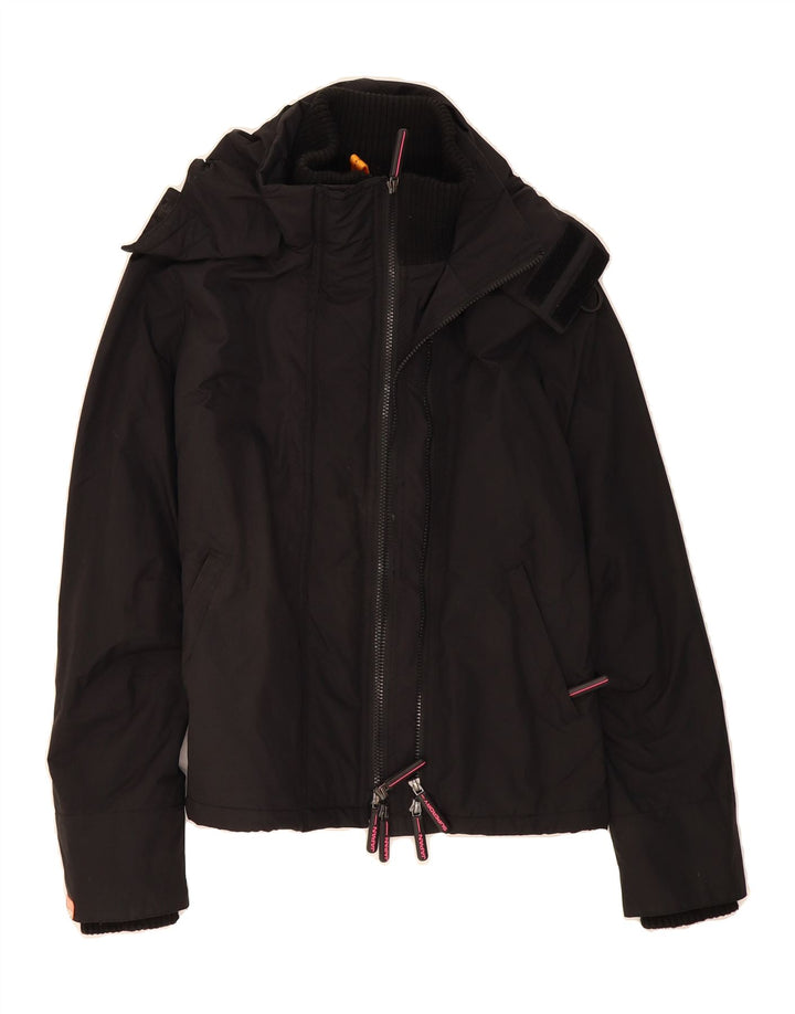 SUPERDRY Womens Hooded Windbreaker Jacket UK 14 Medium Black Nylon Vintage Superdry and Second-Hand Superdry from Messina Hembry 