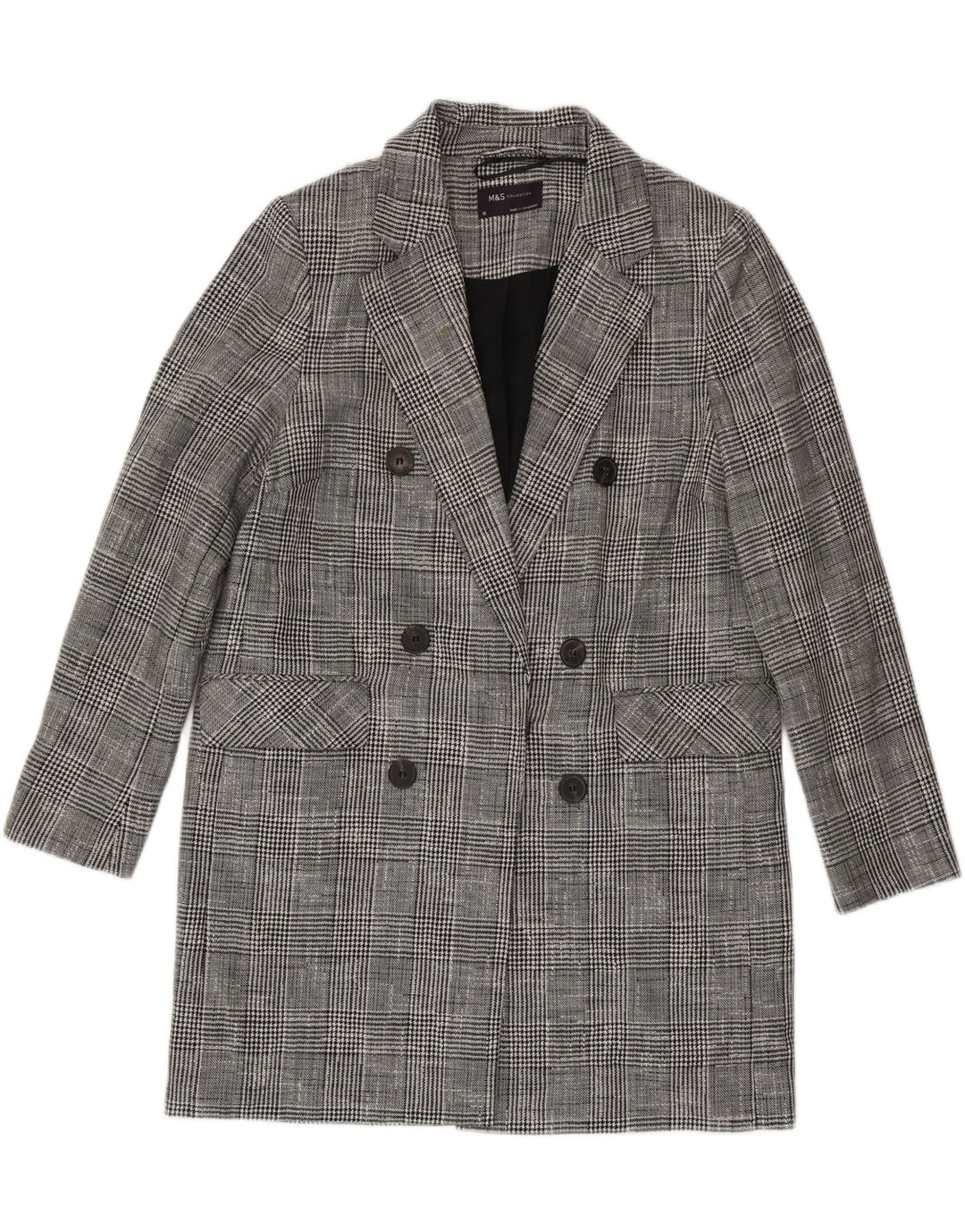 Marks & Spencer Abrigo cruzado para mujer UK 10 Small Grey Check