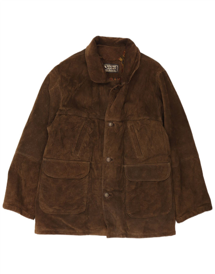 Vintage hombres ante chaqueta Reino Unido 42 XL cuero marrón