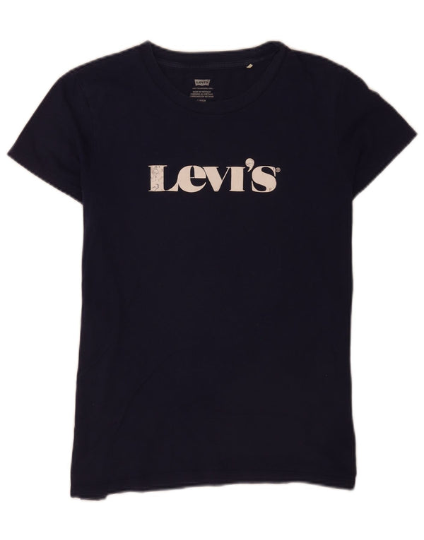 Levi's Camiseta gráfica para mujer Top UK 10 Small Azul marino Algodón