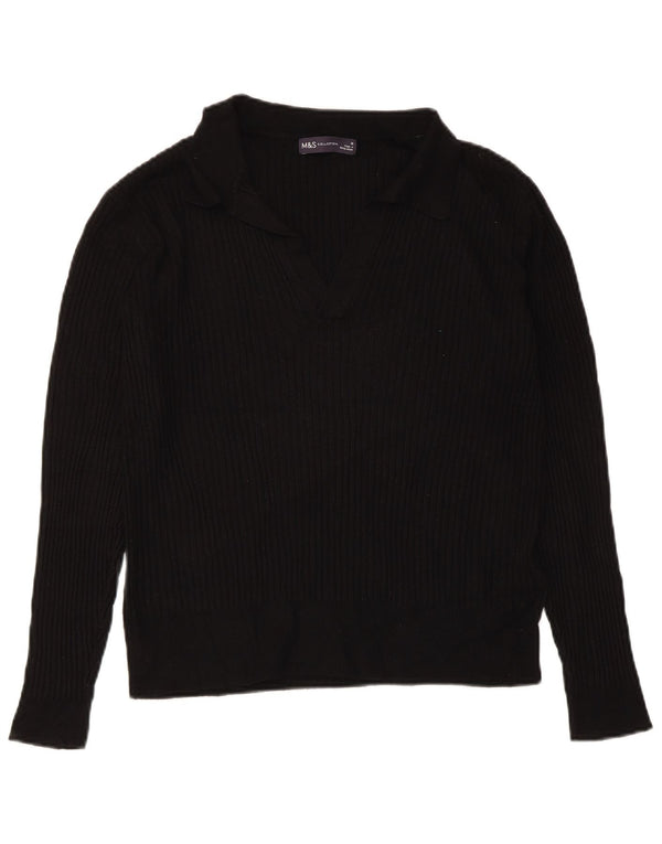Marks & Spencer Suéter tipo jersey con cuello tipo polo para mujer UK 46 Large Viscosa negra