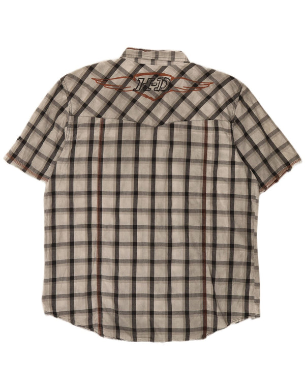 Harley Davidson Camisa gráfica de manga corta para hombre XL Algodón a cuadros gris