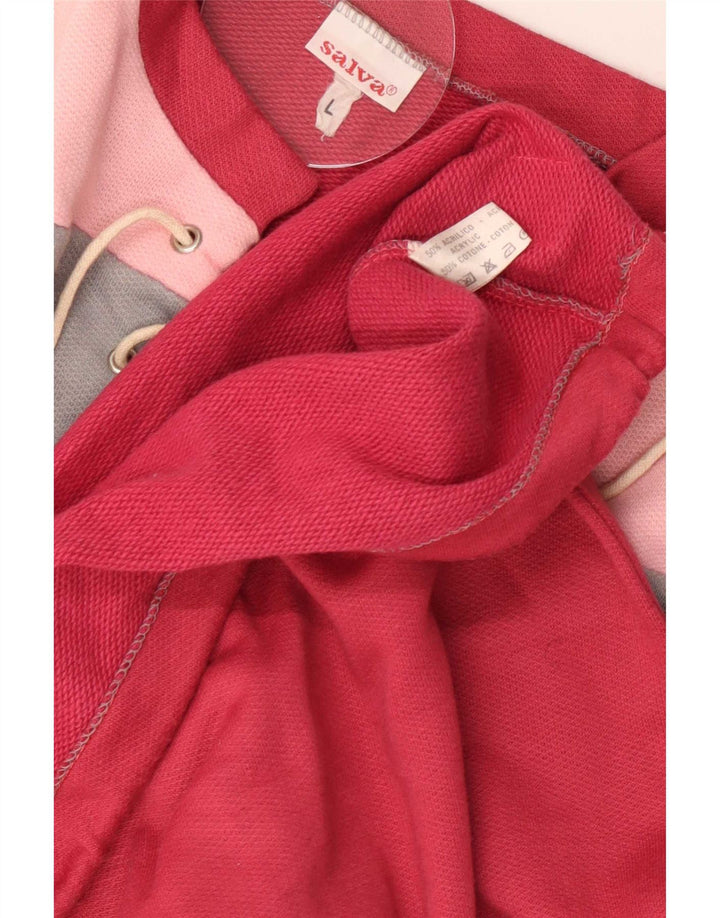 Vintage mujer sudadera de gran tamaño Jumper Reino Unido 16 Bloque de color rojo grande