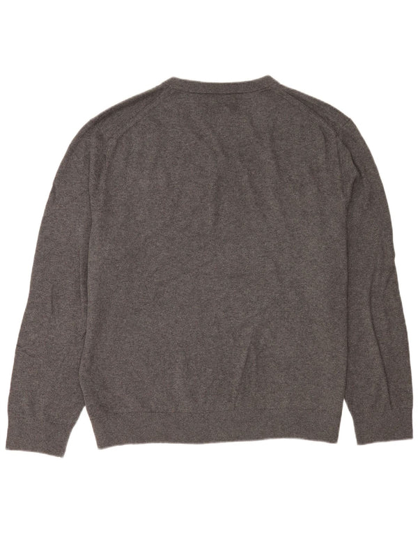 Nautica Mens Navtech V-Neck Jumper Sweater XL Grey Cotton