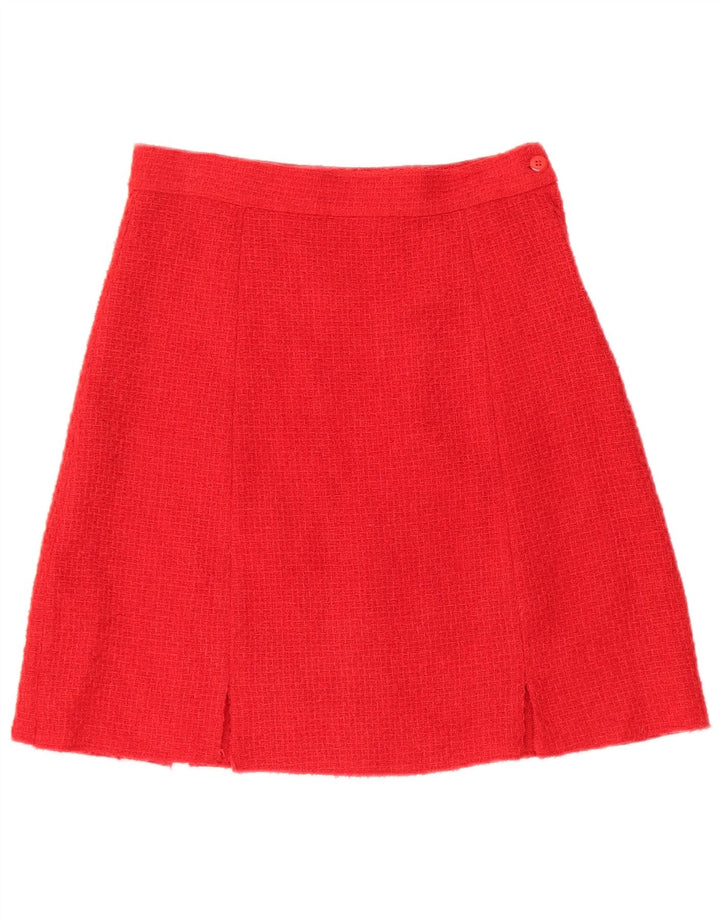 Vintage mujer 4 botones 2 piezas falda conjunto Reino Unido 12 medio W28 lana roja