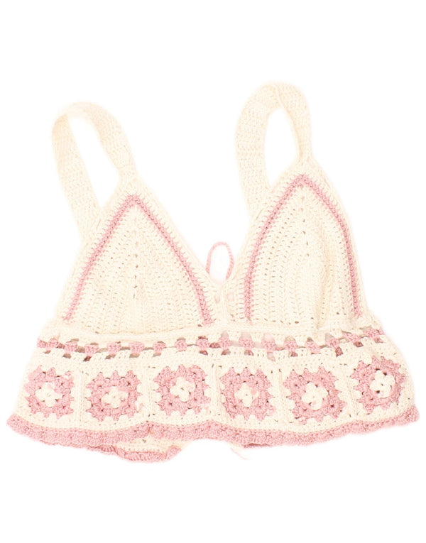 Vintage Womens Crochet Crop Top XS Off White Bohemian