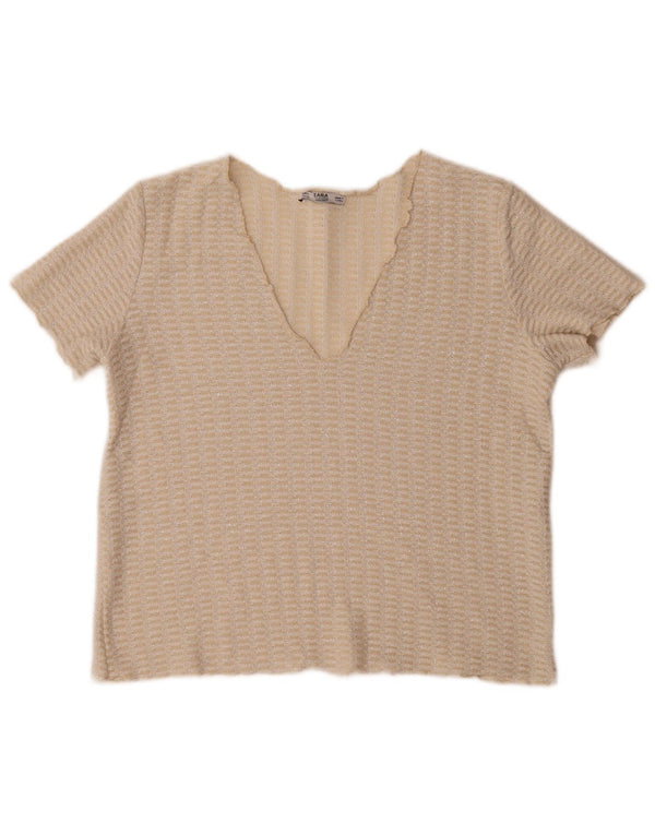 Zara Mujer Blusa Corta De Punto Top UK 44 Medio Beige Moteado
