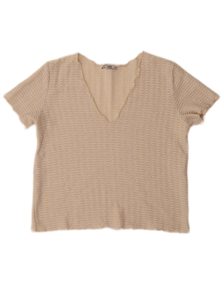 Zara Mujer Blusa Corta De Punto Top UK 44 Medio Beige Moteado