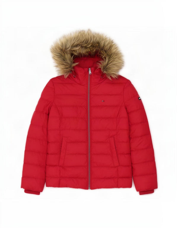 Tommy Hilfiger Chaqueta acolchada con capucha para mujer UK 10 Small Poliéster rojo