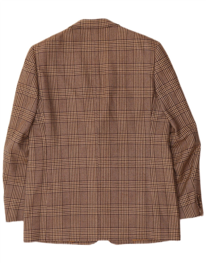 Vintage hombres 2 botones Blazer chaqueta Reino Unido 42 XL marrón comprobar lana