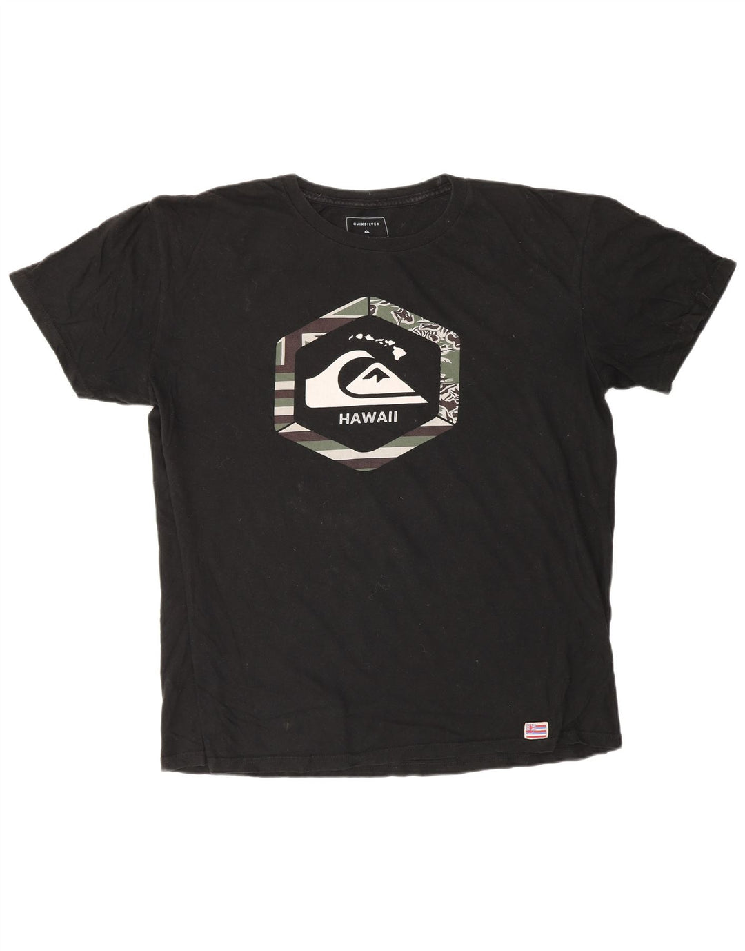 QUIKSILVER Camiseta gráfica Hawaii de ajuste regular para hombre Top grande de algodón negro