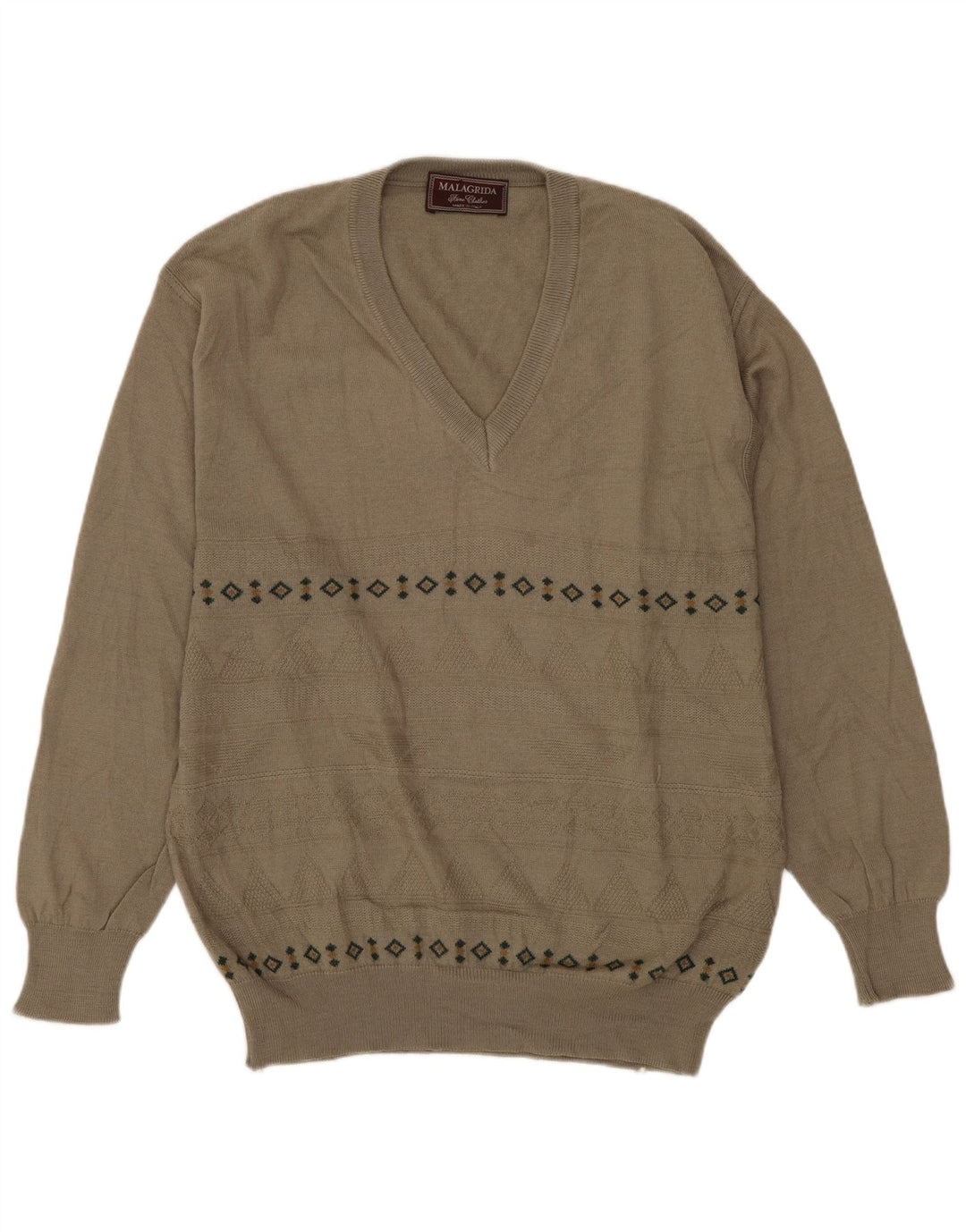 MALAGRIDA Jersey Con Cuello En V De Lana Geométrica Gris Medio Para Hombre