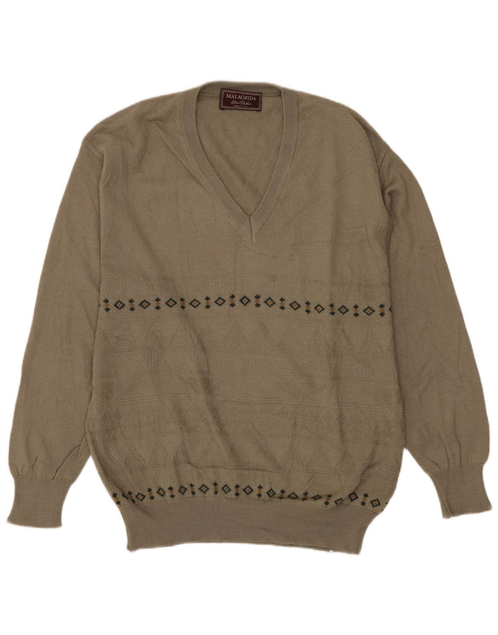 MALAGRIDA Jersey Con Cuello En V De Lana Geométrica Gris Medio Para Hombre