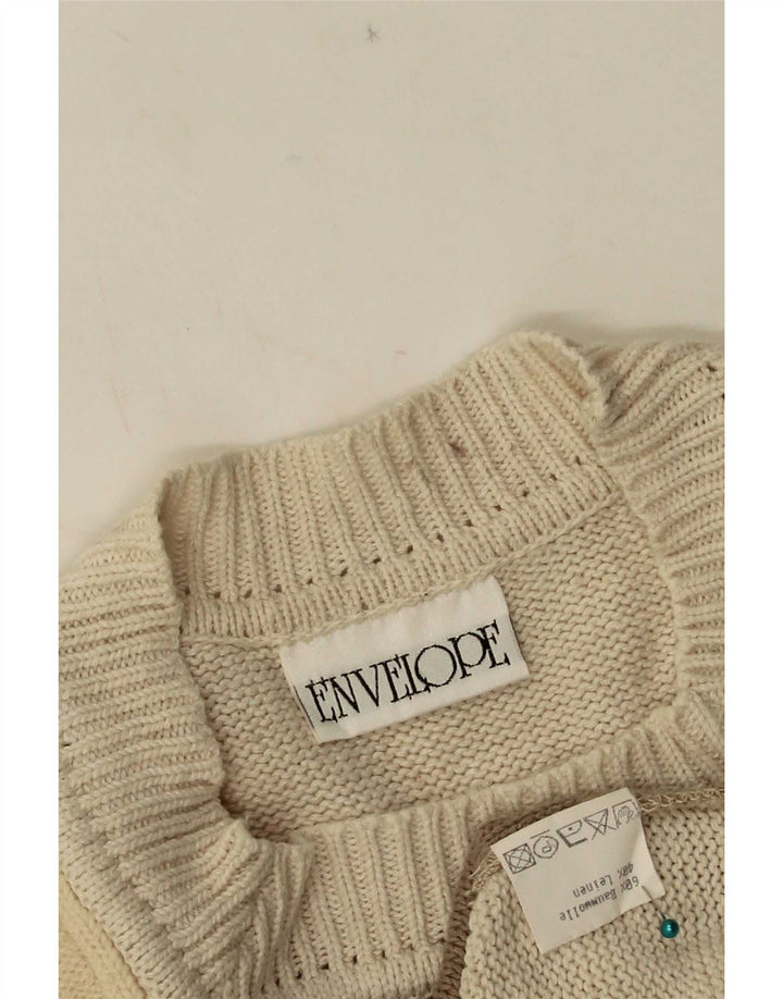 Vintage mujer cuello redondo jersey suéter EU 42 gran patchwork beige