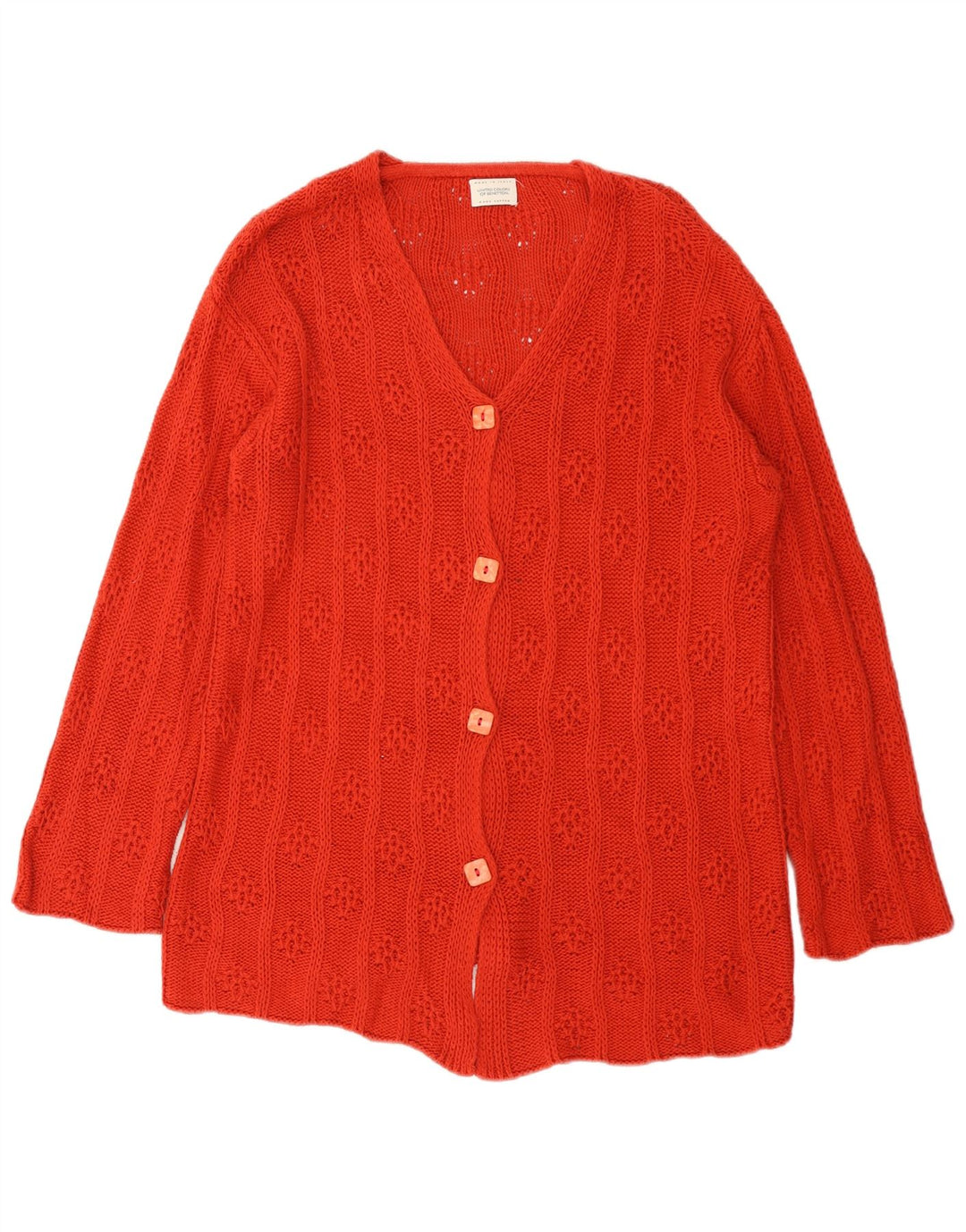 Benetton Cárdigan Extragrande para Mujer UK 40 Small Rojo Algodón
