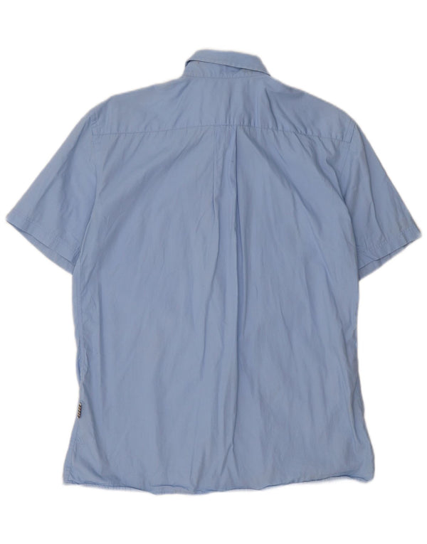 Aquascutum Camisa Manga Corta Hombre Algodón Azul Medio