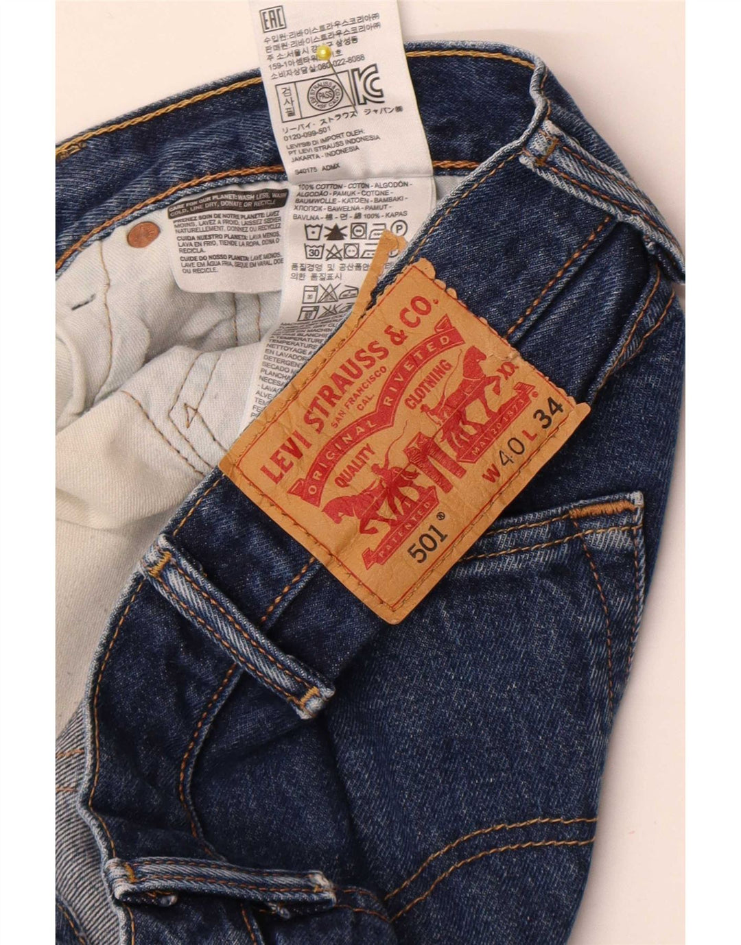 Levi's Hombre 501 Vaqueros Rectos W40 L31 Algodón Azul