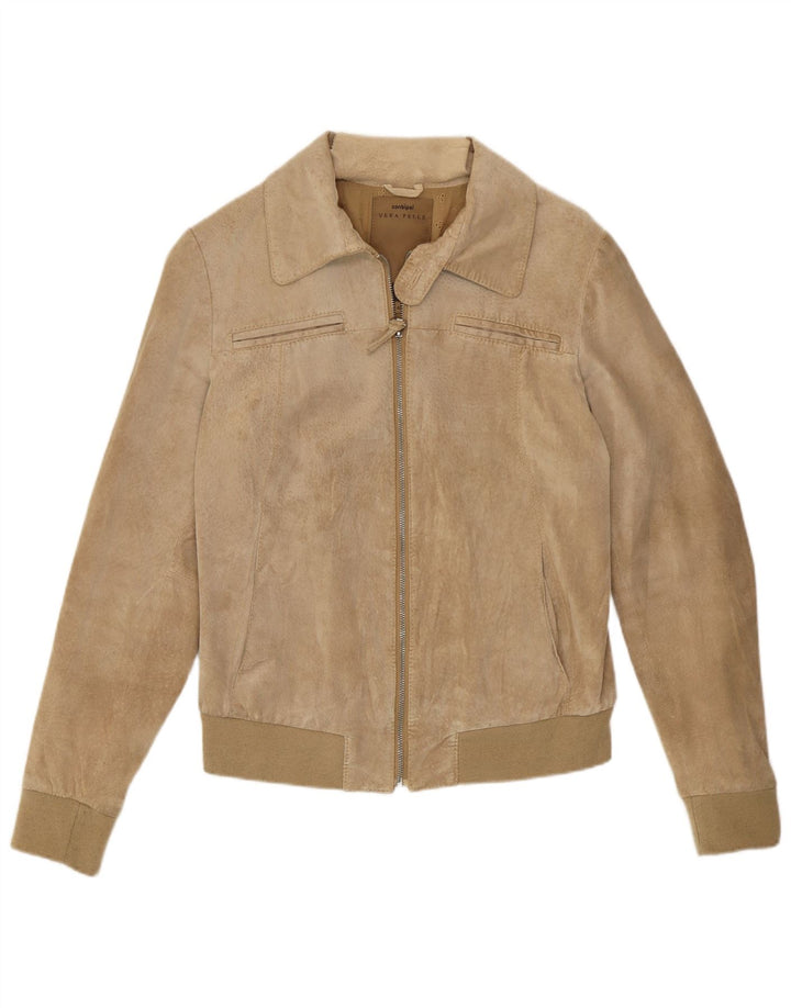 Conbipel Chaqueta bomber de gamuza para mujer IT 46 Cuero beige grande