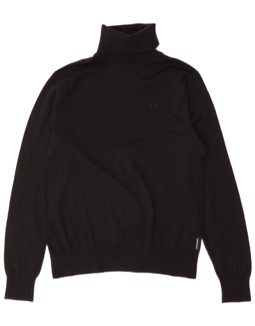 Armani Exchange Jersey con cuello vuelto para hombre, talla pequeña, lana virgen negra