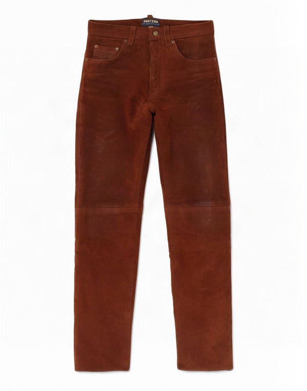 Pantera Mens Straight Suede Trousers W31 L33 Brown Leather