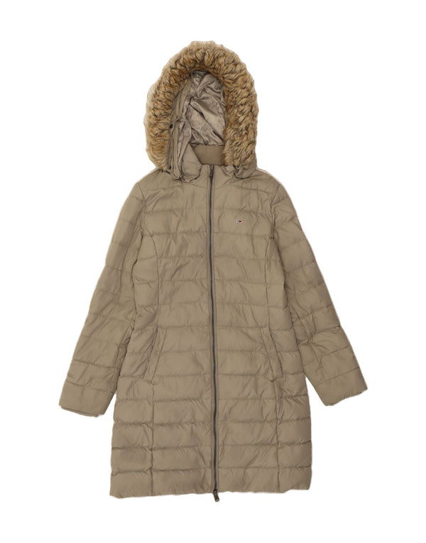 TOMMY HILFIGER Womens Hooded Padded Coat UK 12 Medium Grey Polyester