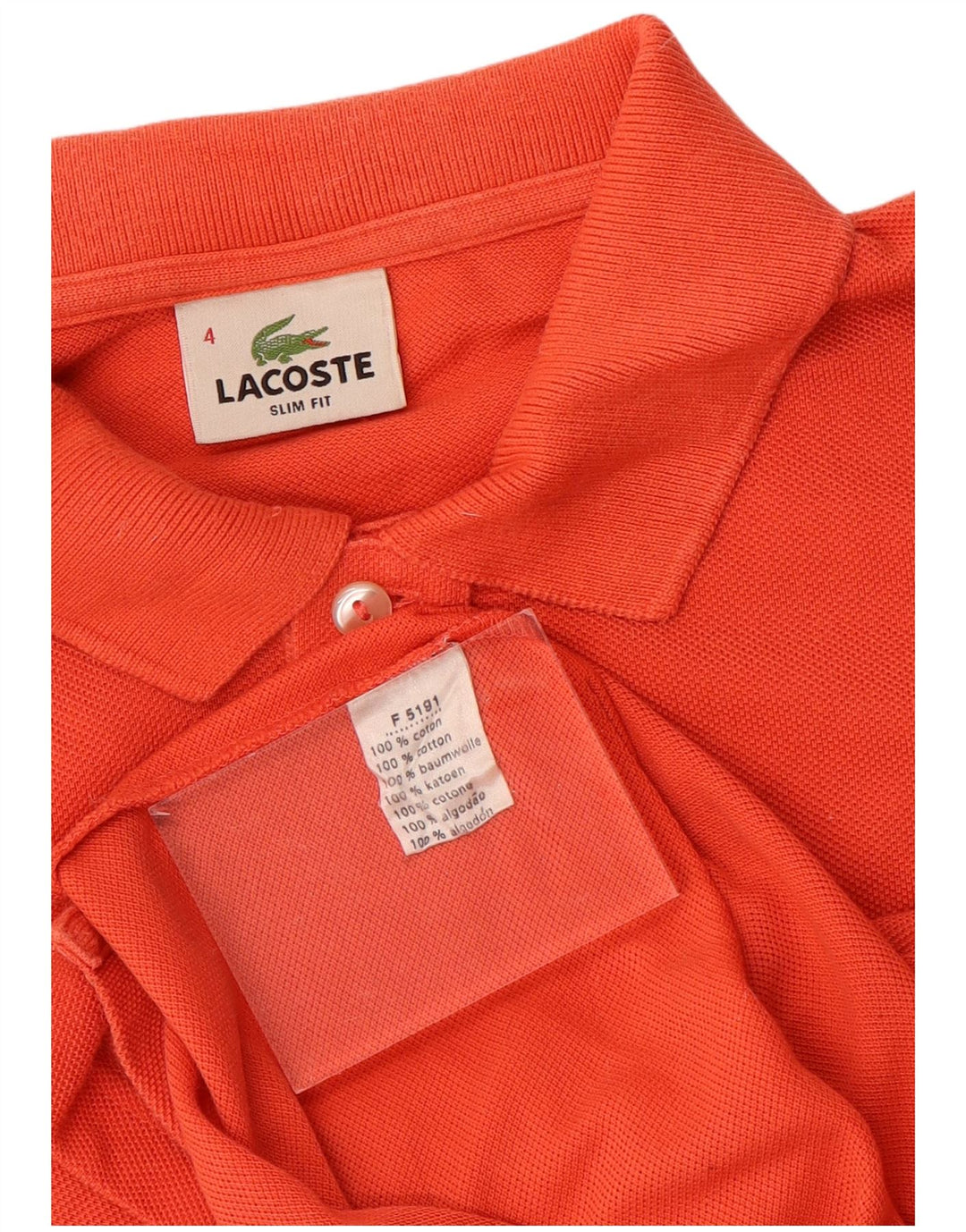 LACOSTE Polo ajustado para hombre talla 4 algodón naranja mediano