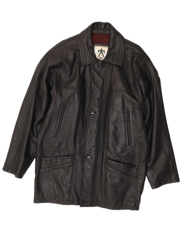VINTAGE Abrigo de cuero para hombre Pequeño cuero negro