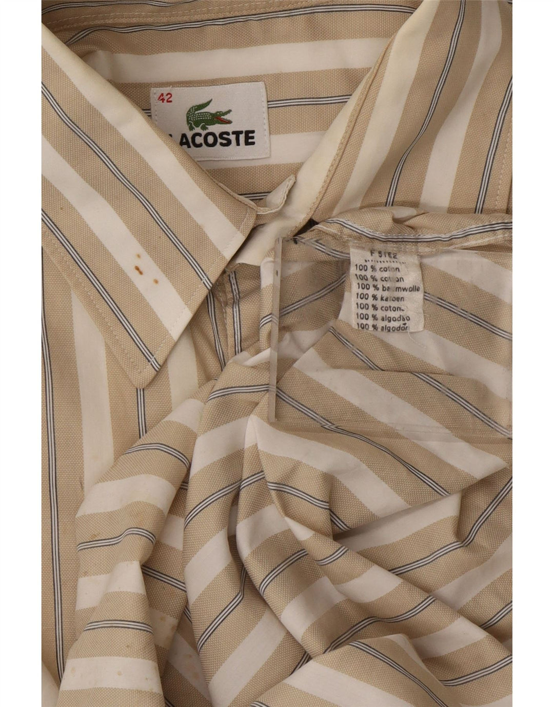 LACOSTE Mens Shirt Size 42 Large Beige Striped