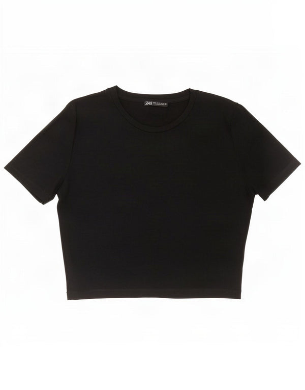 Zara Mujer Crop Camiseta Top Reino Unido 46 Grande Negro