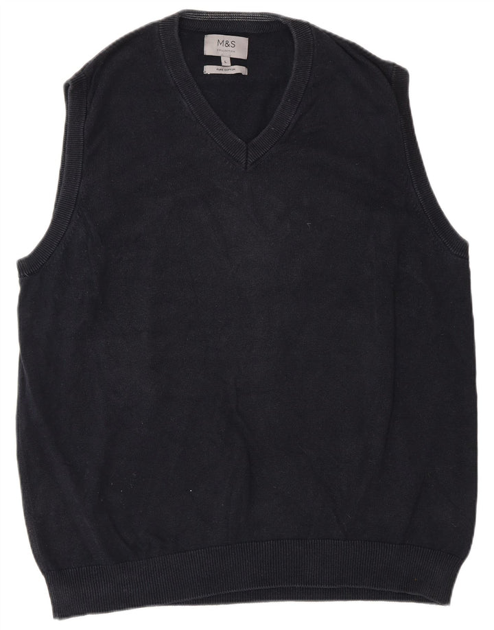 Marks & Spencer - Camiseta sin mangas para hombre, talla grande, algodón azul marino