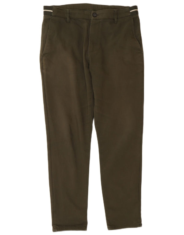 Zara Mens Slim Chino Pantalones Pequeño W30 L28 Algodón Caqui
