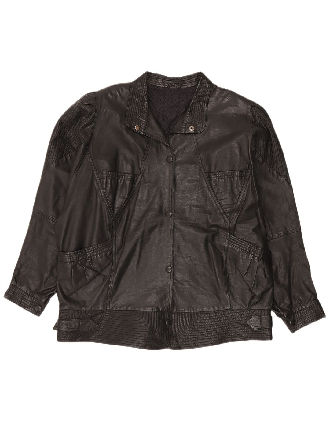 VINTAGE Chaqueta de cuero de gran tamaño para mujer Reino Unido 20 2XL Negro