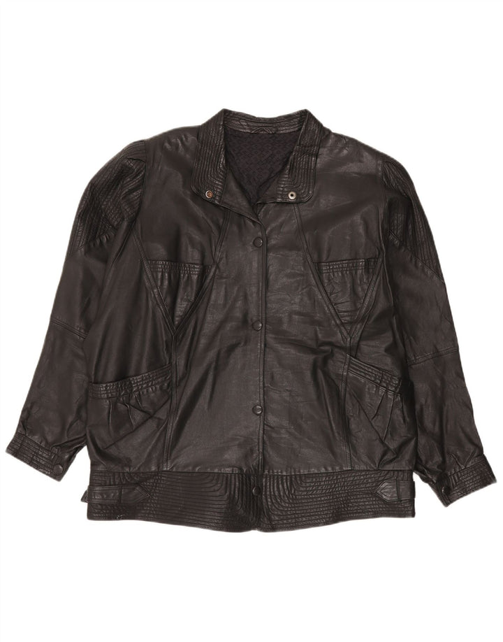 VINTAGE Chaqueta de cuero de gran tamaño para mujer Reino Unido 20 2XL Negro