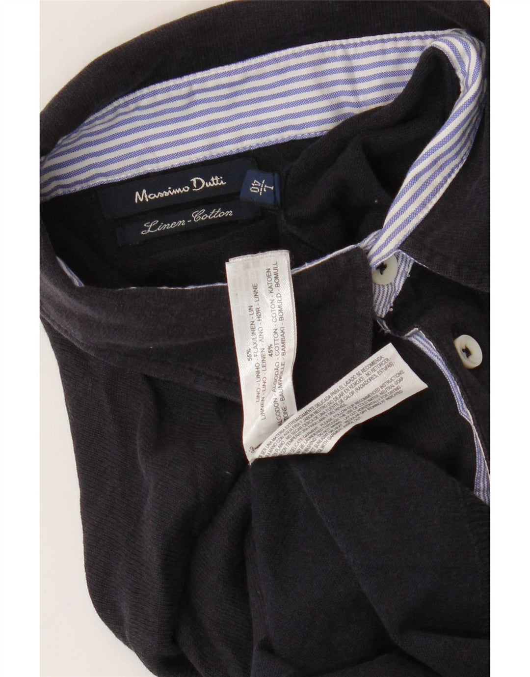 Massimo Dutti Jersey Hombre Polo Neck Jumper Large Lino Azul Marino