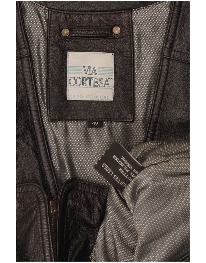 Via Cortesa Chaleco de cuero para hombre IT 48 Cuero negro mediano