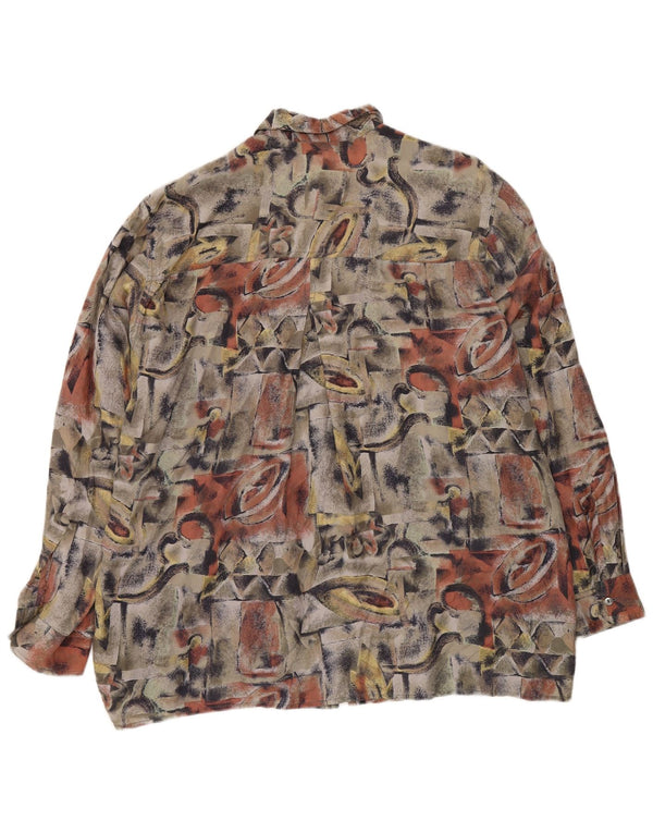 NUEVO FAST Camisa con estampado abstracto para hombre Talla 41/42 Grande Seda multicolor