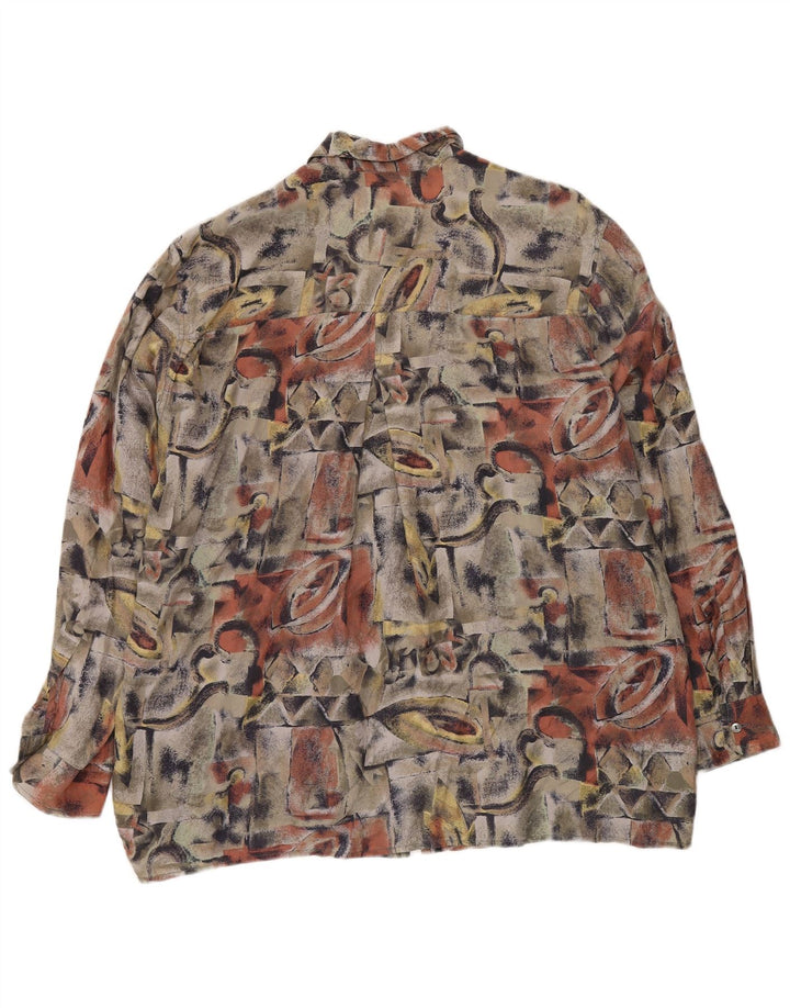 NUEVO FAST Camisa con estampado abstracto para hombre Talla 41/42 Grande Seda multicolor