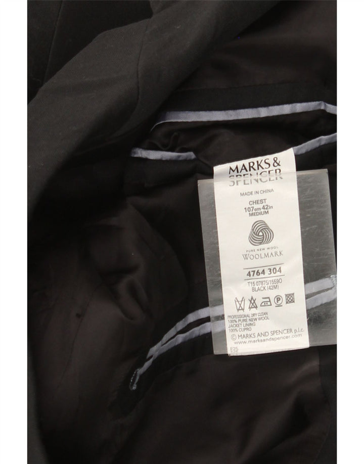 MARKS & SPENCER Chaqueta tipo blazer de 3 botones para hombre UK 38 Mediana negra Lana nueva