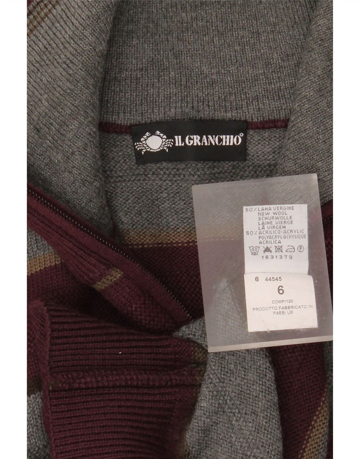 IL GRANCHIO Jersey con cuello y cremallera para mujer UK 40 XL Rayas burdeos